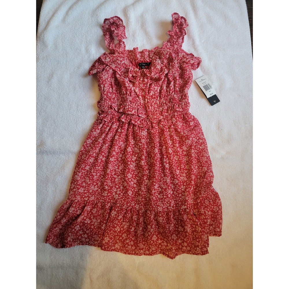 NWT Triangles Juniors Small Red Flower Dress Cowgirl Lined Country Ruffle Dressy